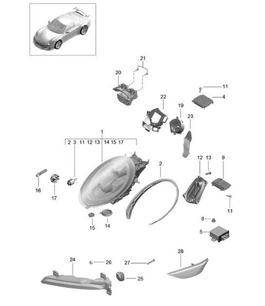 Diagram 905-008 Porsche 996 GT3 RS 2003-04 Materiale elettrico