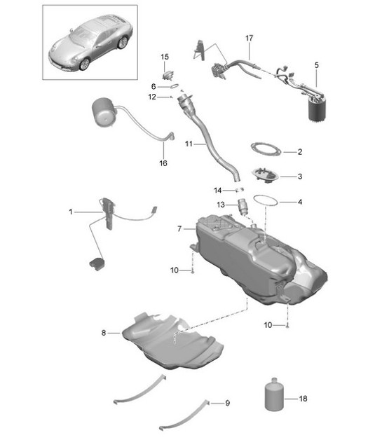 Diagram 201-000 Porsche 991 (911) MK1 2012-2016 Système de carburant, système d'échappement