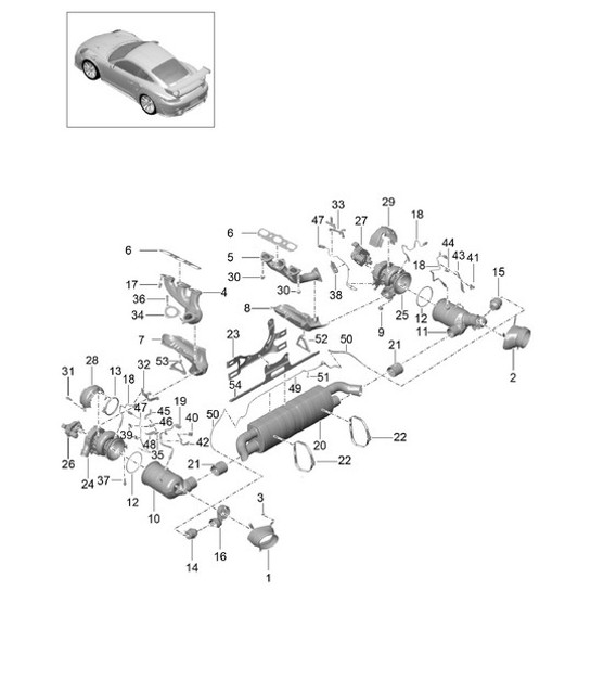 Diagram 202-002 Porsche 991 Turbo S Cabriolet 3.8L (580 ch) Système de carburant, système d'échappement