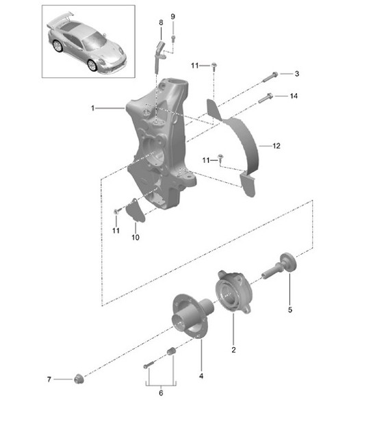Diagram 401-008 Porsche 996 GT2 2001-05 Eje delantero, dirección 
