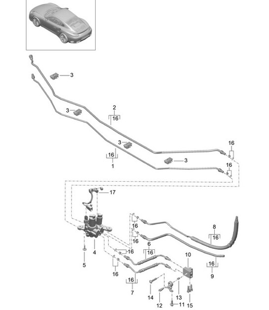 Diagram 402-042 Porsche 997 Carrera 2 3.6L 2005>> Eje delantero, dirección 