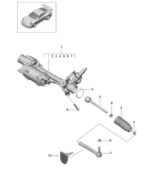 Diagram 403-010 Porsche 991 (911) MK1 2012-2016 Essieu avant, Direction 