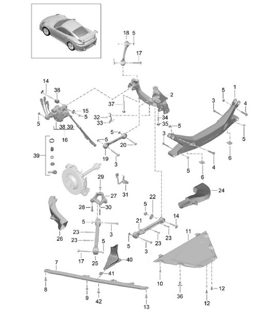 Diagram 501-021 Porsche 991 (911) MK2 2016-2018 Essieu arrière