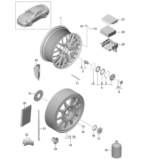 Diagram 601-001 Porsche 开曼 S 3.4L 987C 2005-08 车轮、制动器