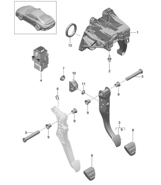 Diagram 702-000 Porsche Cayenne 92A (958) 2010-2017 Hand Lever System, Pedal Cluster 