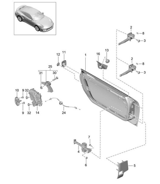 Diagram 804-005 Porsche 991 (911) MK2 2016-2018 Carrosserie