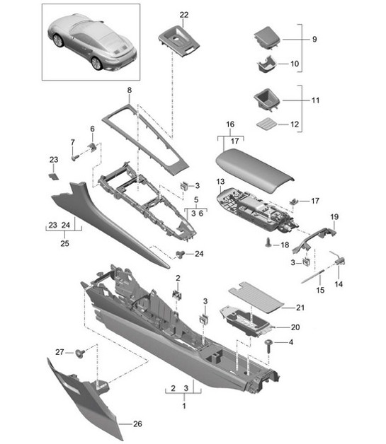 Diagram 809-025 Porsche 卡宴 S V6 3.0L 混合动力 380HP  车身