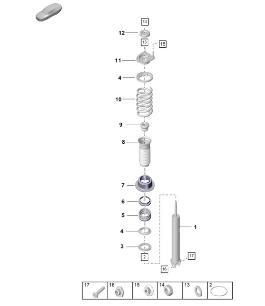 Shock absorber (spring cyl.) / Individual part (PR:1BV, E0W) 992.1 Carrera 2019 - 2024