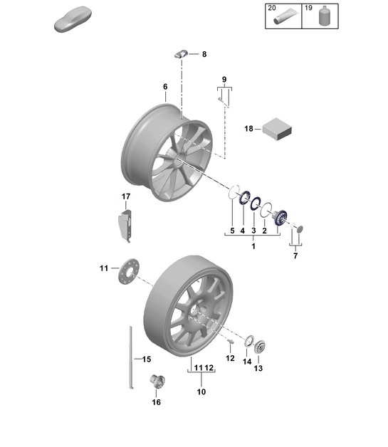 Individual parts / Alloy wheel with central locking (PR:1PJ, E0W) 992.1 Carrera 2019 - 2024