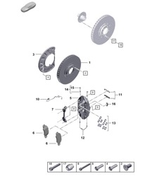 Freno de disco / Eje delantero - 17" amarillo - (PR:A8C, A8F+1LQ, 1LX, 1LZ) 992.1 Carrera 2019 - 2024