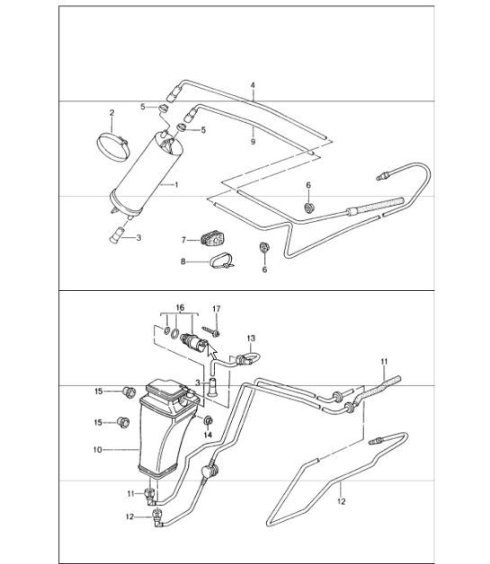 Diagram 201-20 Porsche 卡宴 3.2L V6 2003 年>> 燃油系统、排气系统