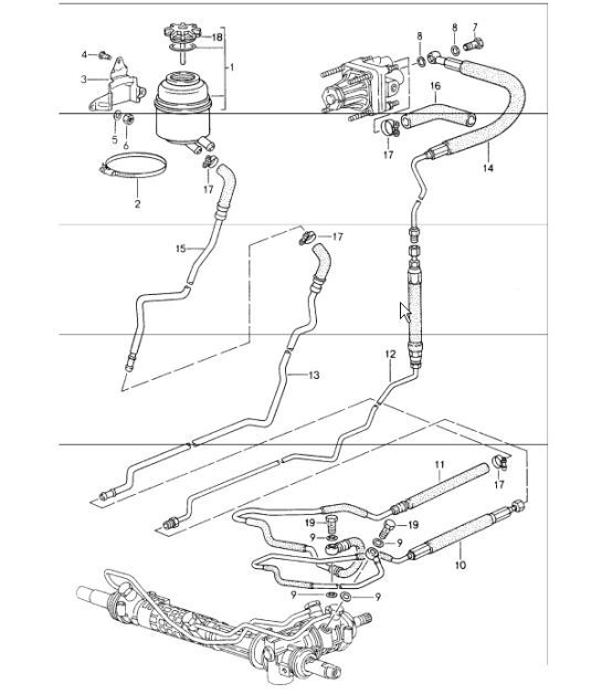Diagram 403-01 Porsche 卡宴 S 4.5L V8 2003 年>> 前轴、转向 