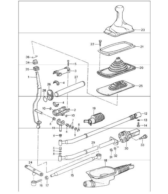 Diagram 701-00 Porsche 996 C4S 3.6L 09/01-2005 Sistema a leva manuale, gruppo pedali