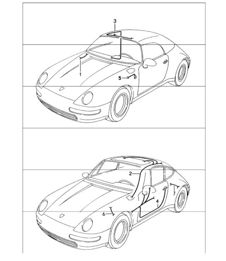 wiring harnesses: luggage compartment lamp, sunroof, convertible top control, driver's door, passenger's door, direction indicator light, anti-lock brake system for 993 1994-98