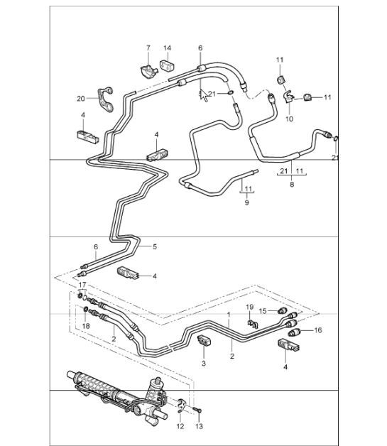 Diagram 403-02 Porsche 996 (911) (1997-2005) Front Axle, Steering 