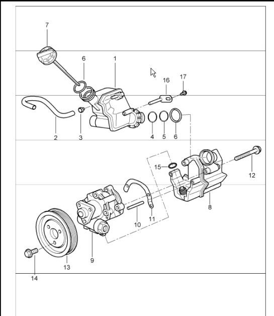 Diagram 403-03 Porsche Cayenne 3.2L V6 2003>> Eje delantero, dirección 