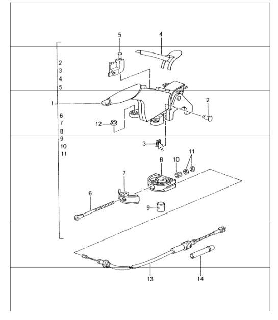 Diagram 701-05 Porsche Cayenne Turbo S 4.5L 2006>> Sistema a leva manuale, gruppo pedali 