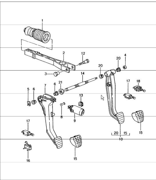 Diagram 702-00 Porsche Cayenne 92A (958) 2010-2017 Hand Lever System, Pedal Cluster