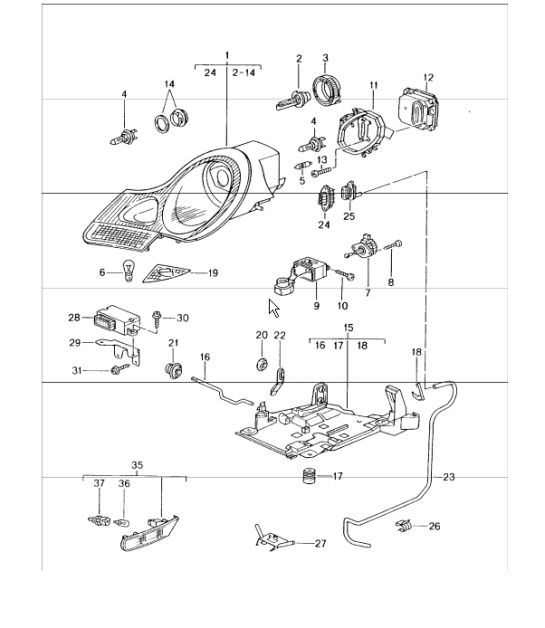 Diagram 905-01 Porsche 996 (911) (1997-2005) Équipement électrique