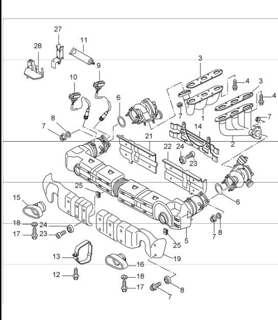 Diagram 202-00 Porsche 968 3.0L 1992-94 Sistema di alimentazione, sistema di scarico
