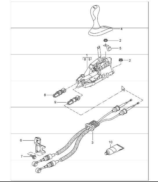 Diagram 701-00 Porsche 356C 1963-65 Sistema a leva manuale, gruppo pedali 