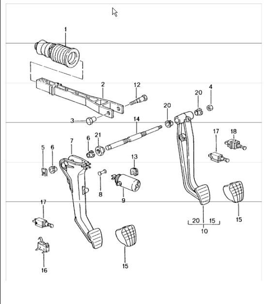 Diagram 702-00 Porsche 996 (911) (1997-2005) Sistema de palanca manual, conjunto de pedales 