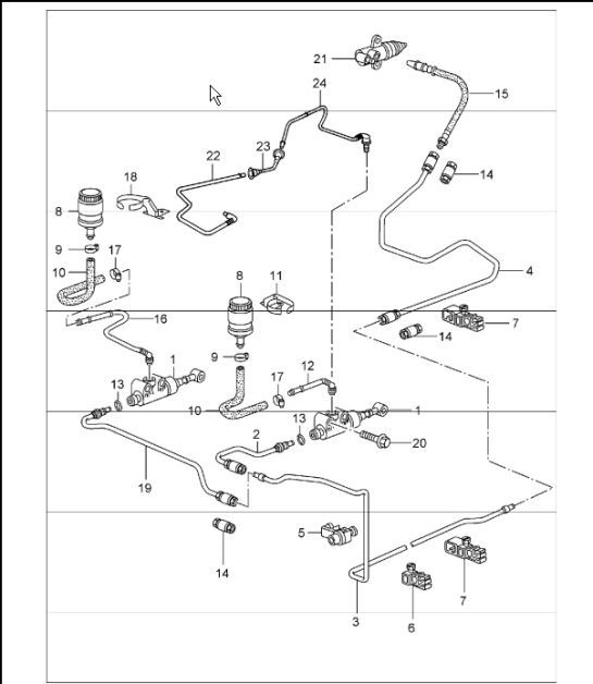 Diagram 702-08 Porsche 996 GT3 MKII 2003>> Sistema de palanca manual, conjunto de pedales 