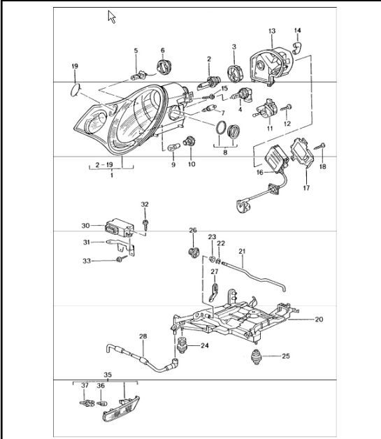 Diagram 905-00 Porsche 996 (911) (1997-2005) Equipo eléctrico