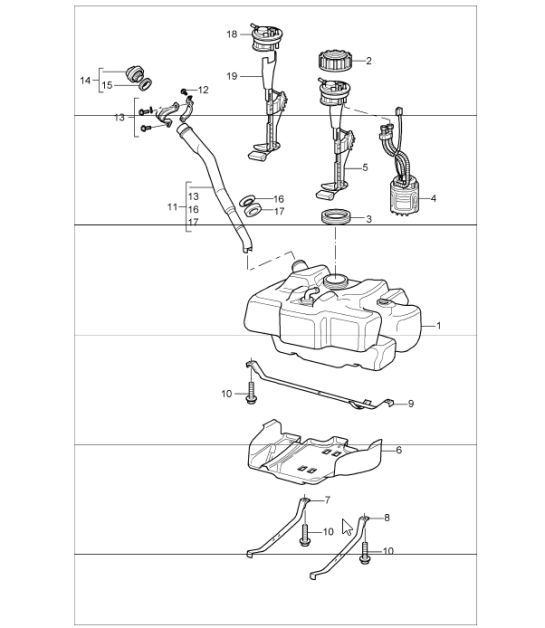 Diagram 201-00 Porsche Cayenne MK1 (955) 2003-2006 Sistema de combustible, sistema de escape
