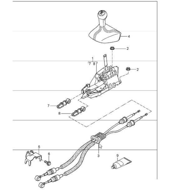Diagram 701-00 Porsche 996 C4S 3.6L 09/01-2005 Sistema a leva manuale, gruppo pedali 