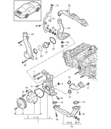 Coolant pump / Thermostat housing 997.2 Carrera 2009-12