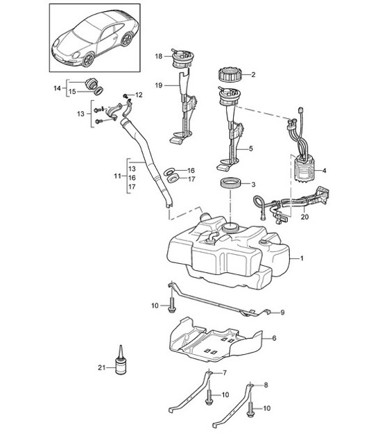 Diagram 201-000 Porsche 996 C4 3.4L 1997-08/01 Sistema di alimentazione, sistema di scarico