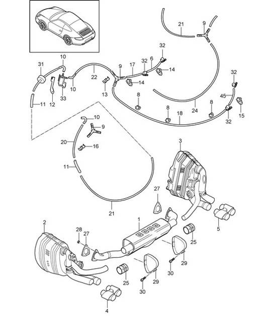 Diagram 202-004 Porsche 996 C4 3.4L 1997-08/01 Sistema de combustible, sistema de escape