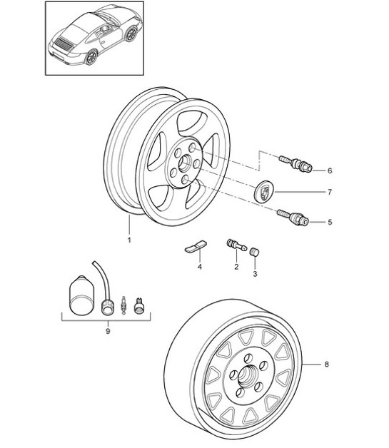 Diagram 601-000 Porsche 991 (911) MK2 2016-2018 Roues, Freins