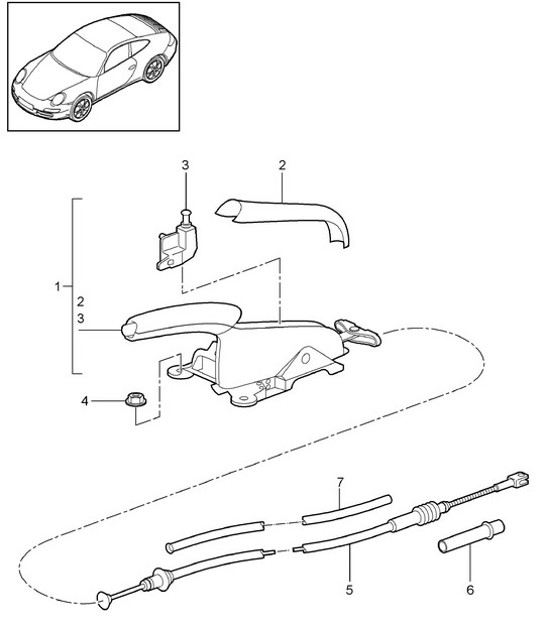 Diagram 701-005 Porsche Cayenne 9PA (955) 2003-2006 Hand Lever System, Pedal Cluster 