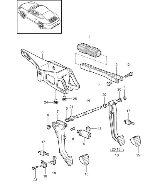Diagram 702-000 Porsche Panamera Turbo V8 4.8L Hand Lever System, Pedal Cluster 