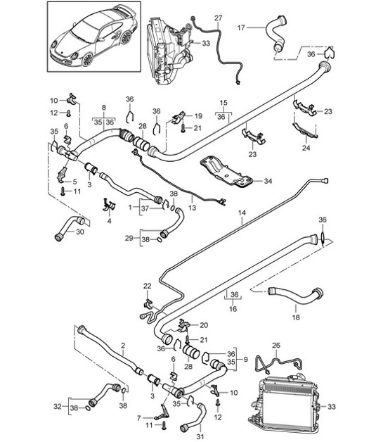 Diagram 105-010 Porsche Cayman S 3.4L 987C 2005-08 Engine
