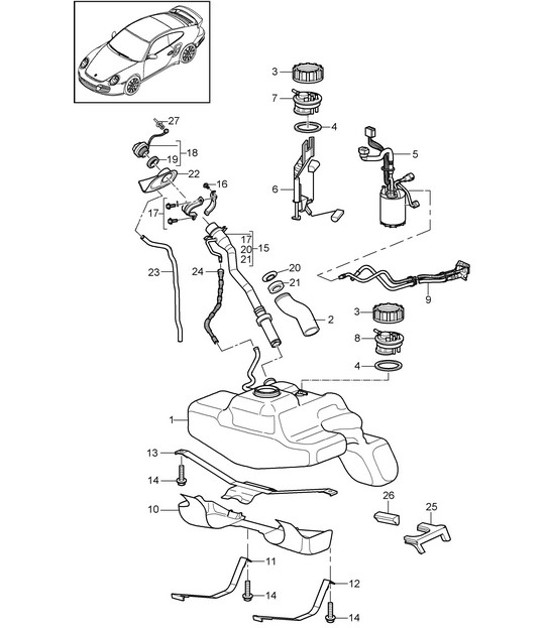 Diagram 201-000 Porsche Boxster 986/987/981 (1997-2016) Sistema di alimentazione, sistema di scarico