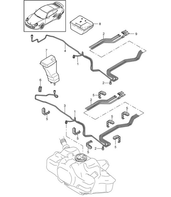 Diagram 201-005 Porsche 997 (911) MK2 2009-2012 Fuel System, Exhaust System