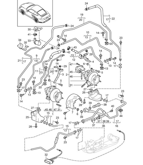 Diagram 202-007 Porsche 968 (1992-1995) Système de carburant, système d'échappement