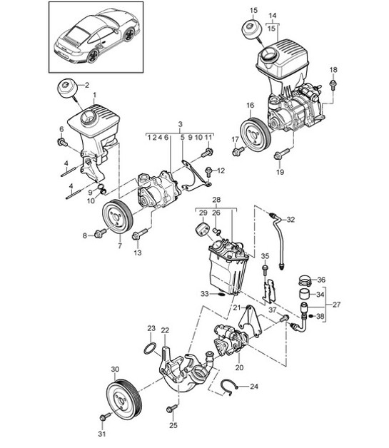 Diagram 403-003 Porsche 997 Carrera 2 3.6L 2005 年>> 前轴、转向 