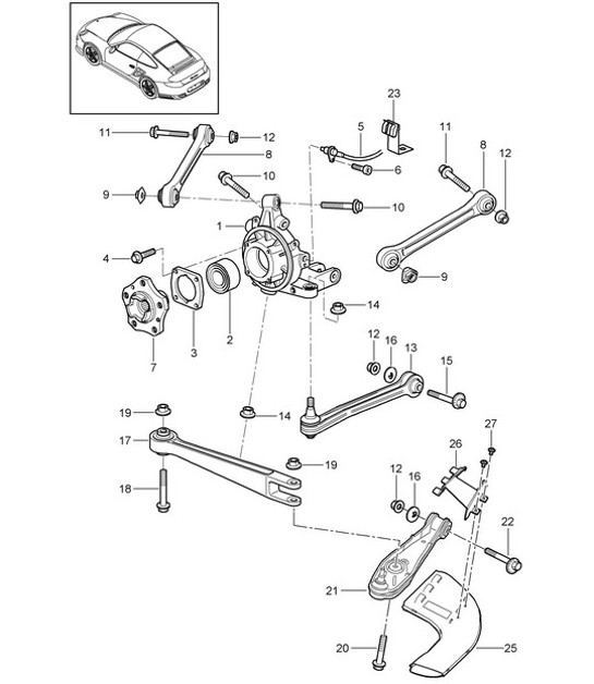 Diagram 501-000 Porsche 997 (911) MK2 2009-2012 Essieu arrière