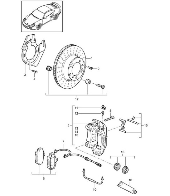 Diagram 602-001 Porsche Panamera 4 V6 3.6L 4WD (310 CV) Ruote, freni
