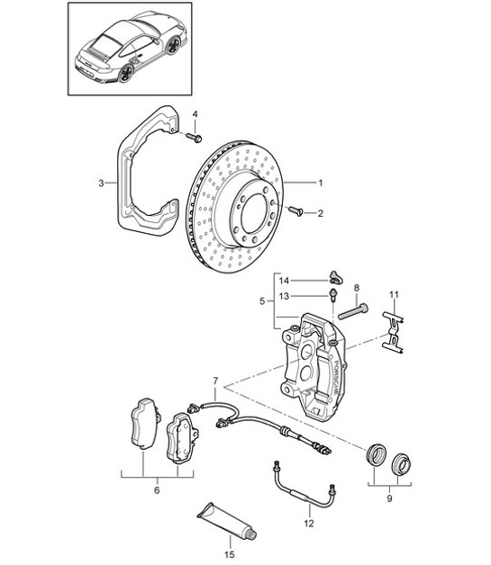 Diagram 603-001 Porsche 997 GT2 2007>> Ruote, freni