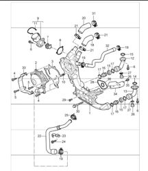 water pump, water pump housing   for 997.1 TURBO/GT2 M97.70 2007-09 and 997.1 GT2 RS M97.70 2011