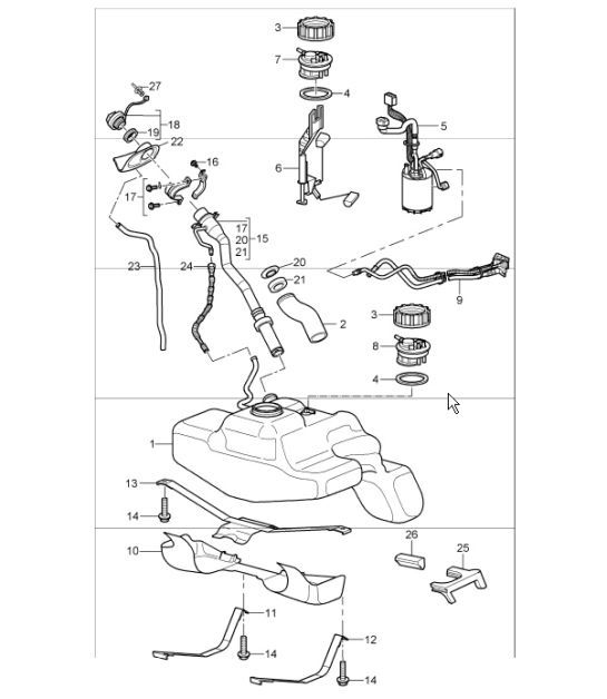 Diagram 201-00 Porsche 993 (911) C2S 1994-97 Fuel System, Exhaust System