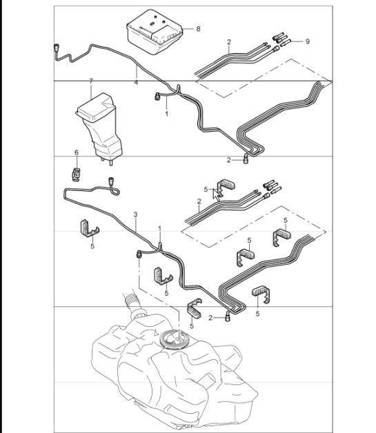 Diagram 201-05 Porsche 996 C2 3.4L 1997-08/01 Sistema de combustible, sistema de escape