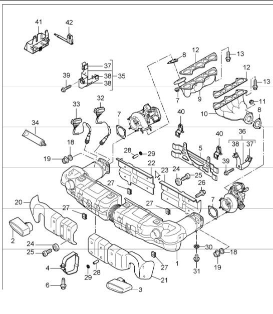 Diagram 202-00 Porsche Panamera S E-Hybrid V6 3.0L (416Hp) Fuel System, Exhaust System