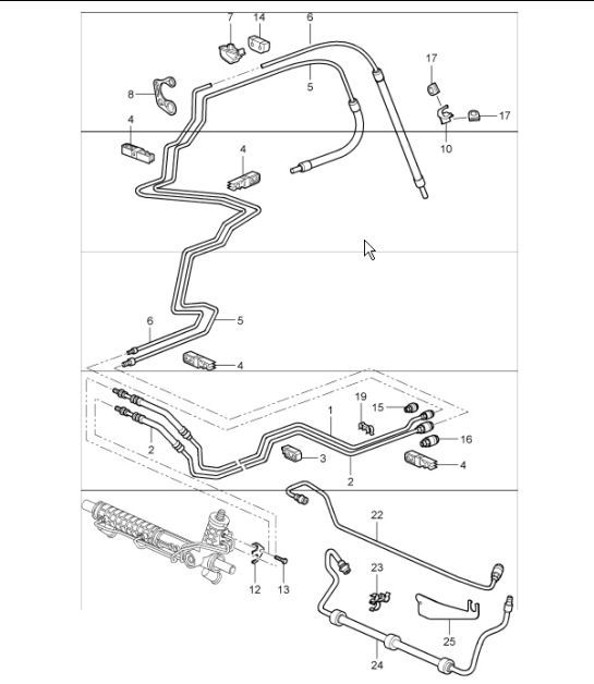 Diagram 403-01 Porsche Cayenne Turbo S 4.5L 2006>> Assale anteriore, sterzo 