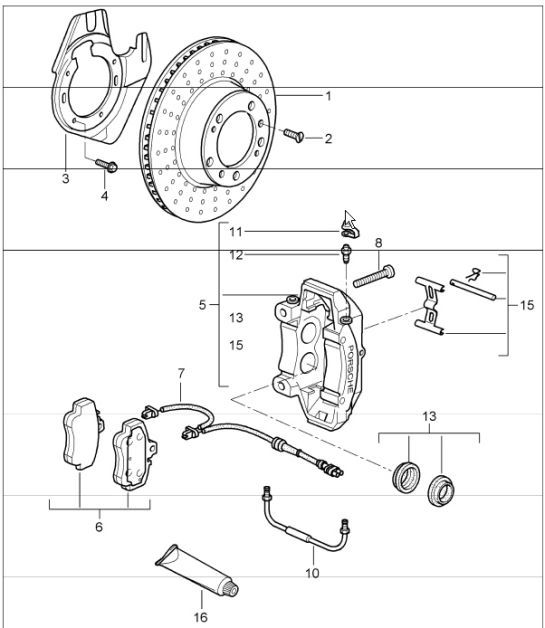 Diagram 602-01 Porsche 卡宴 Turbo 4.5L 2003>> 车轮、制动器